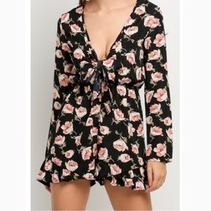 Black Floral Long Sleeve Romper